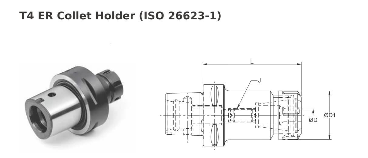 Polygonal Shank T4 ER25 050 ER Collet Holder (Balanced to G2.5 25000 RPM) (ISO 26623-1) (Compatible with Capto® Style C4)